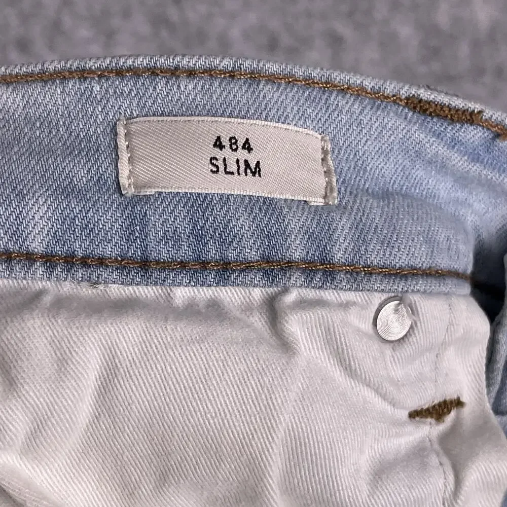 J. Crew 484 Slim Jeans Mens 35x32 Light‎ Wash Distressed Stretch Preppy Casual